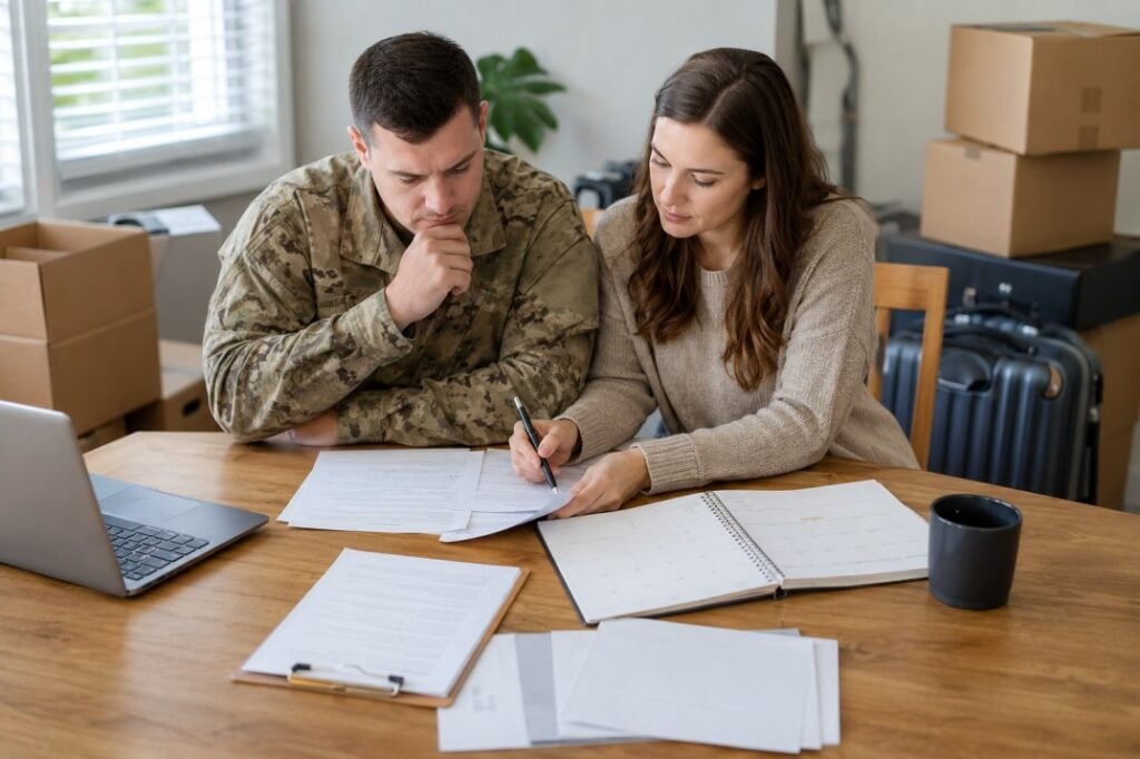 an image of a man in uniform and a lady planning a millitary move
